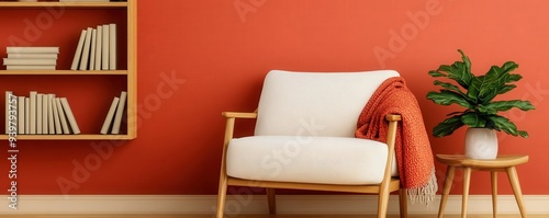 Cozy reading nook with warm-toned walls, handcrafted bookshelves, and soft, artisanal throws, creating an inviting, tranquil space, interior design, warm colors, comfort