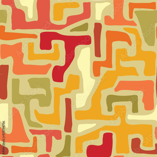 Abstract autumnal seamless pattern. Hand-drawn contemporary artitstic creative collage print. 
