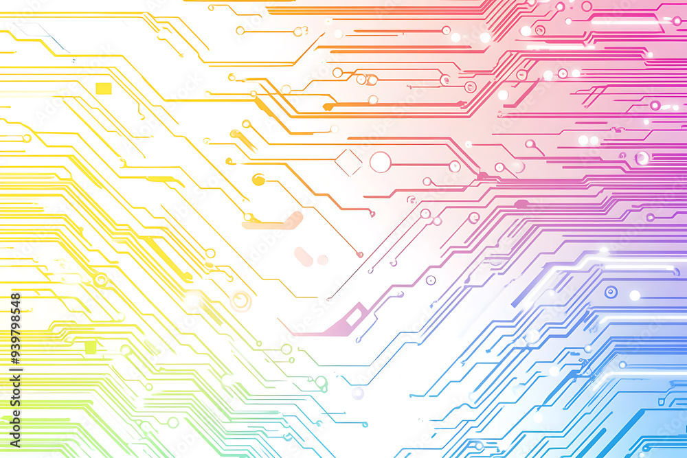 Bright abstract background featuring colorful circuit board lines and dots, symbolizing technology and digital connectivity.
Bright abstract background featuring colorful circuit board lines and dots, symbolizing technology and digital connectivity.