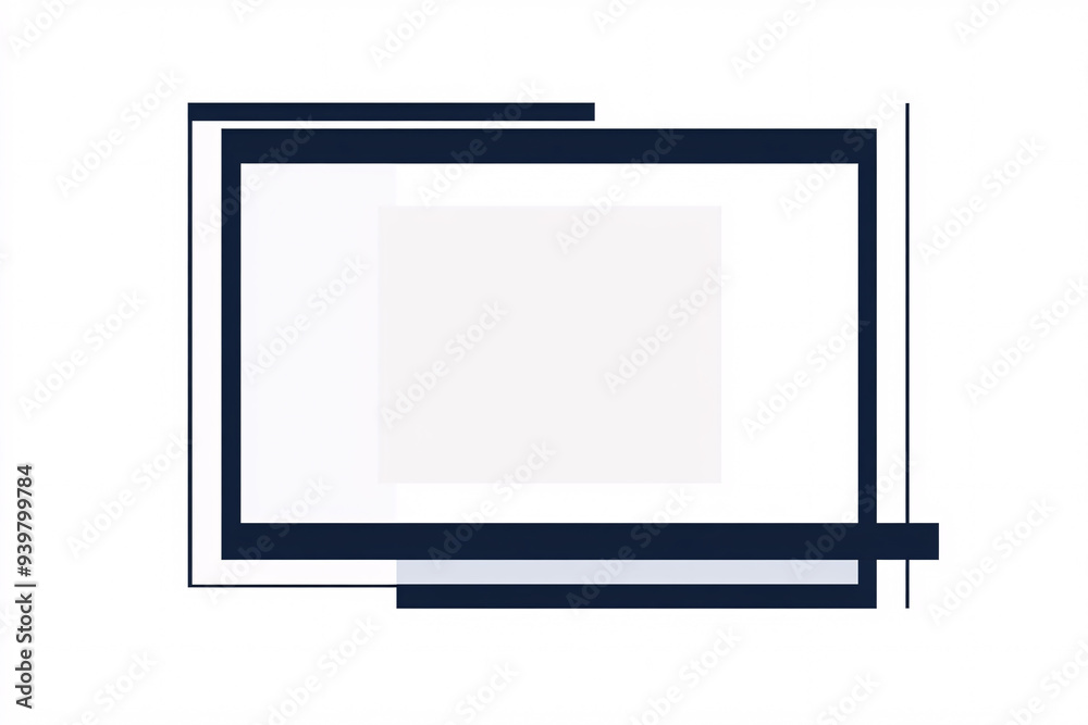 clean and minimalist design with layered rectangular frames in navy blue and white on a plain background