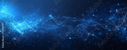 Futuristic polygonal light lines on a dark blue background with glowing particles