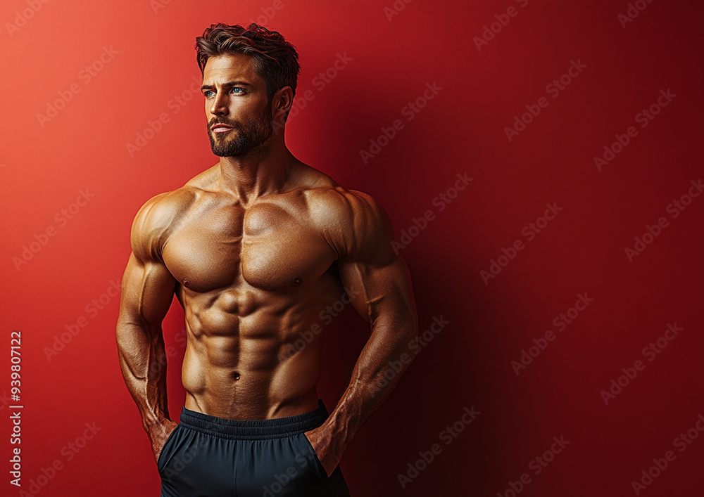 Fototapeta premium bodybuilder man on solid color background. gym or health concept. Space for text
