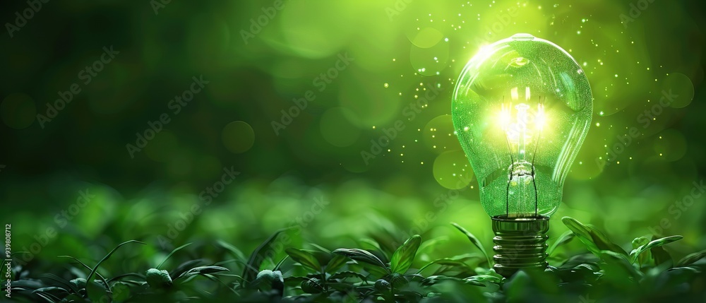 © WrongWay - Green eco friendly lightbulb, green energy innovation concept