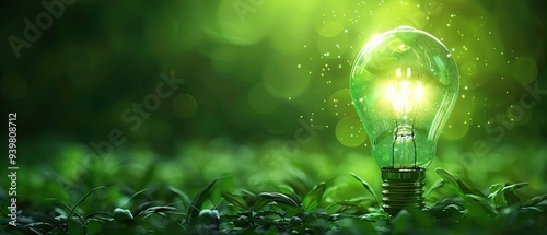 Green eco friendly lightbulb, green energy innovation concept