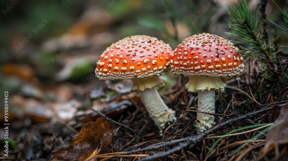 tiny poisonous and inedible mushrooms in a forest background; wild and macro tiny poisonous and inedible mushrooms in a forest background; wild and macro