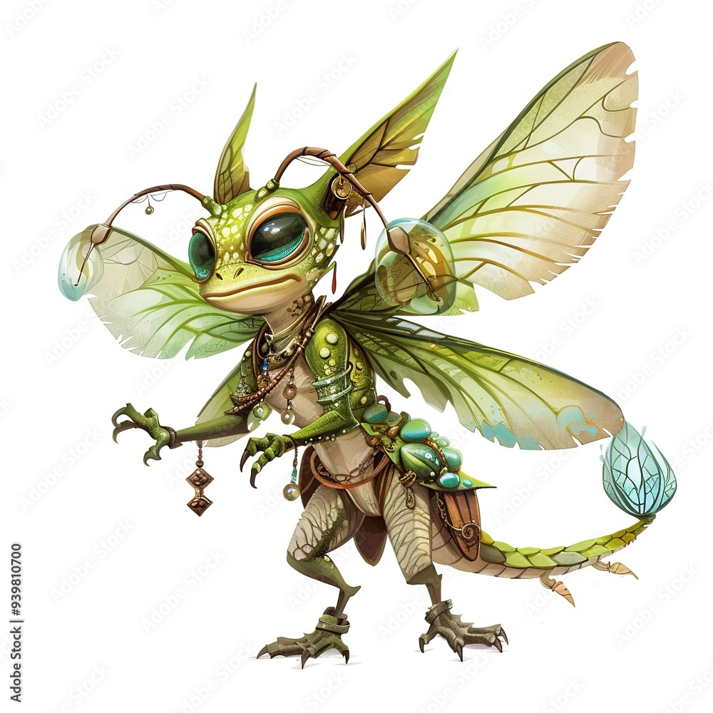 Fototapeta premium Dragonfly Summoner Occupation fantasy animal cartoon isolated whitebackground