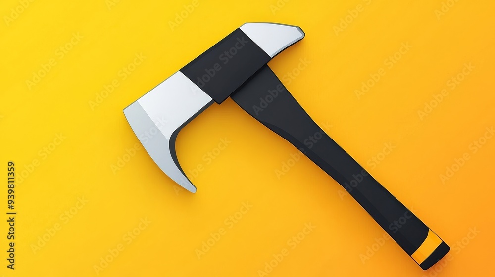 Black and Silver Axe on Yellow Background, Minimalist Design, 3D Rendering, axe, tool, design, Black and Silver Axe on Yellow Background, Minimalist Design, 3D Rendering, axe, tool, design,