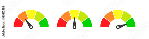 Speedometer icon, tachometer icon. Speed indicator icon set. Feedback Rating meter signs performance concept. Dashboard level scale icon. vector illustration