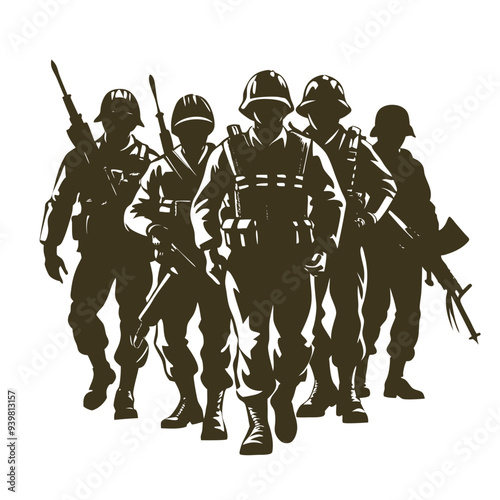 Group of Soldiers Silhouette Vector, Military Clipart for Design, Black and White Soldier Icons, Perfect for War-Themed Projects, Tactical Illustrations, Veteran Art, Army Graphics, and Patriotic 