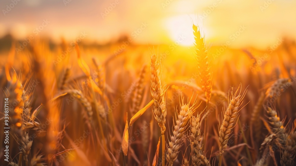 Wheat field at dusk with a bokeh background effect.