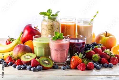 Wallpaper Mural Fresh Fruits and Smoothie Preparation on a white background  Torontodigital.ca