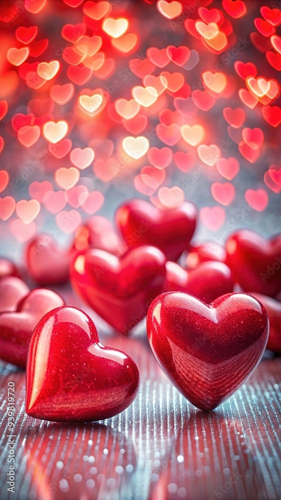 Fototapeta premium Pink love heart pattern illustration. Valentine's day holiday backdrop texture with defocused bubble hearts.