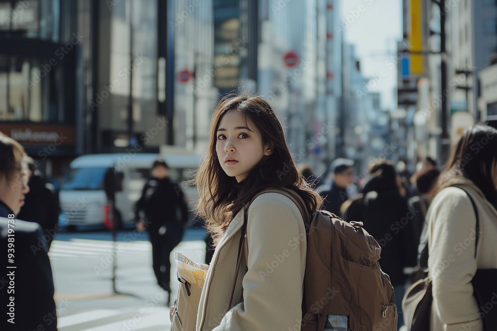 Selective focus woman among the crowd in japan city center, Portrait of asian woman in walking street in japan, Street food alley in japan with plenty of crowd. Selective focus woman among the crowd in japan city center, Portrait of asian woman in walking street in japan, Street food alley in japan with plenty of crowd.