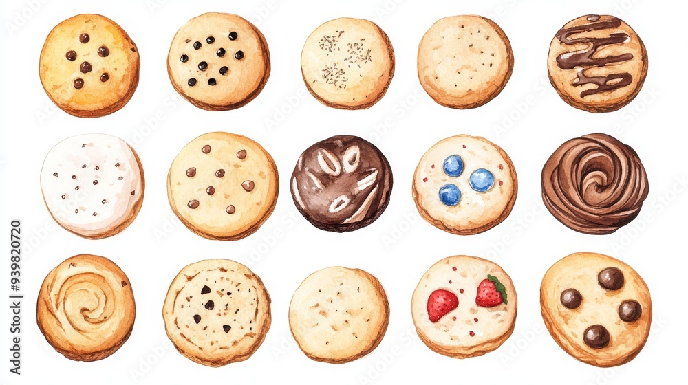 Cookies set. White background. Watercolor illustrations