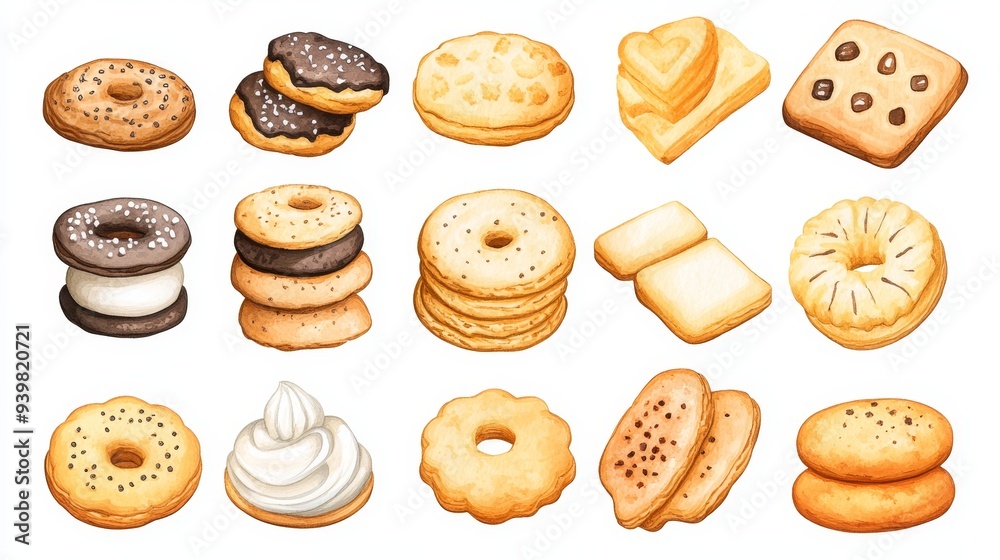 Cookies set. White background. Watercolor illustrations Cookies set. White background. Watercolor illustrations