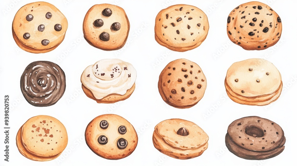 Cookies set. White background. Watercolor illustrations Cookies set. White background. Watercolor illustrations
