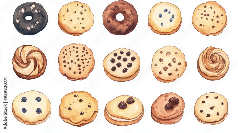 Cookies set. White background. Watercolor illustrations Cookies set. White background. Watercolor illustrations