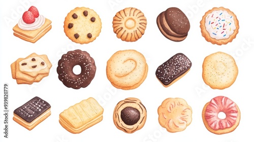 Cookies set. White background. Watercolor illustrations