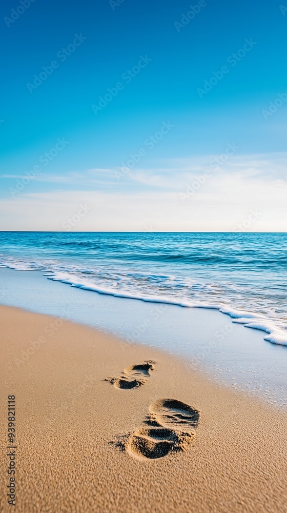 footprints in the sand on a beach leading to the ocean footprints in the sand on a beach leading to the ocean