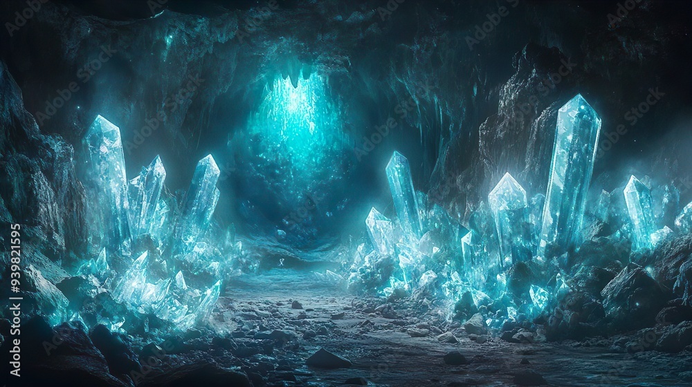 Mysterious cave adorned with luminous crystals ideal for creating captivating fantasy and magical wallpaper designs Mysterious cave adorned with luminous crystals ideal for creating captivating fantasy and magical wallpaper designs