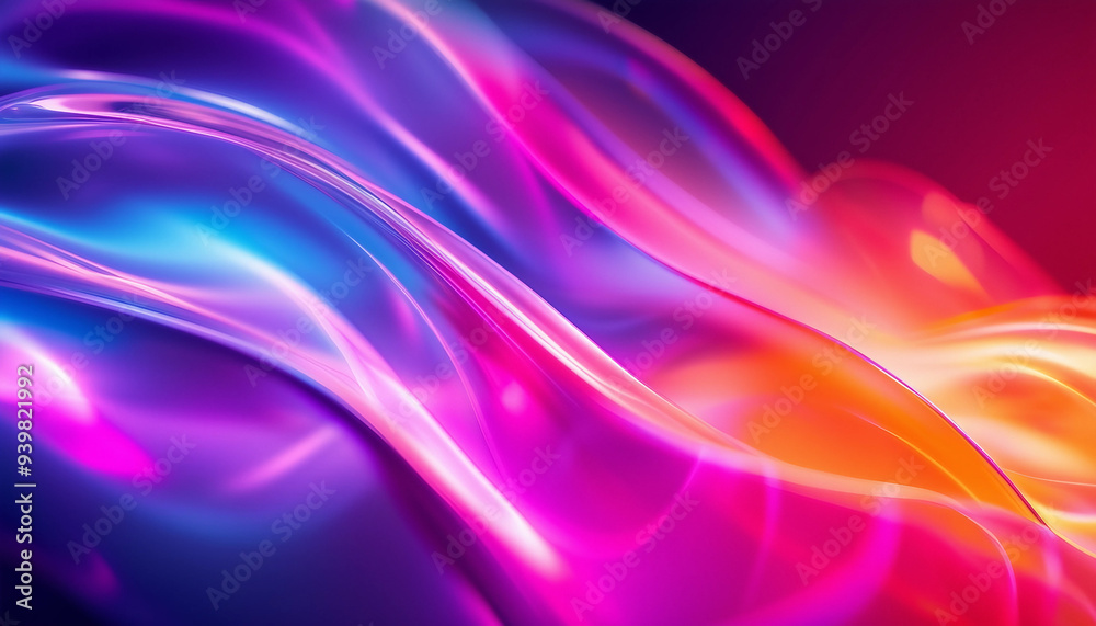 An abstract, digital artwork featuring fluid, wave-like shapes in a spectrum of vivid colors neon An abstract, digital artwork featuring fluid, wave-like shapes in a spectrum of vivid colors neon
