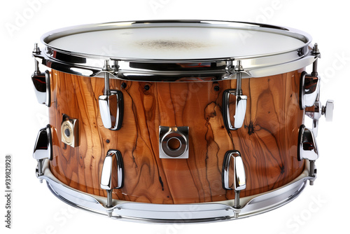 Drum snare with chrome elements and wooden body ai generated image