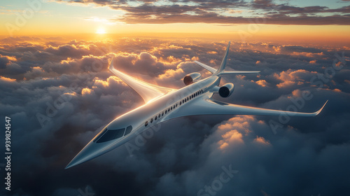 A modern jetliner cruising through a vibrant, colorful sky during sunset, emphasizing commercial aviation and long-haul travel.
