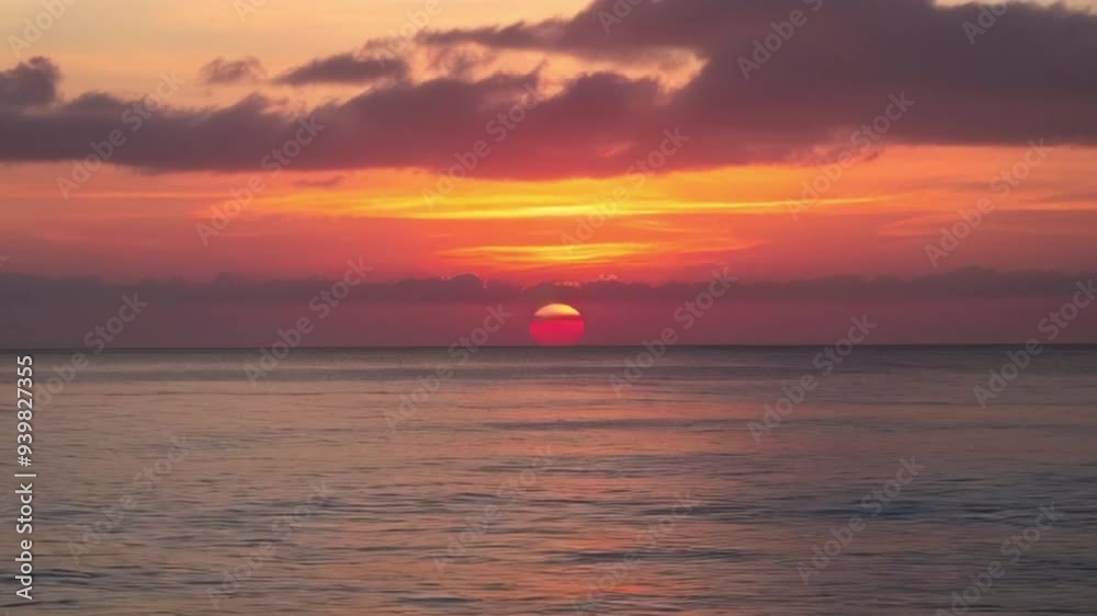 Establishing shot of gorgeous Ocean Sunset, dark sky, Sunset creating dramatic beautiful sky reflection across the gentle waves on the waterfront harbor, tourism, vacation created with generative ai Establishing shot of gorgeous Ocean Sunset, dark sky, Sunset creating dramatic beautiful sky reflection across the gentle waves on the waterfront harbor, tourism, vacation created with generative ai