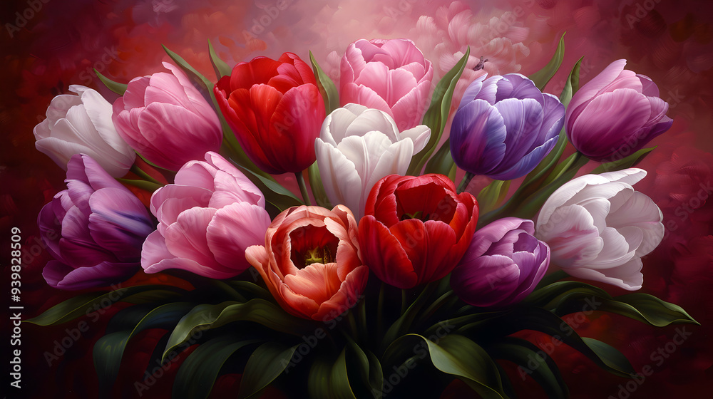 Obraz premium Amidst the Tranquil Garden Symphony, Tulips Dance.