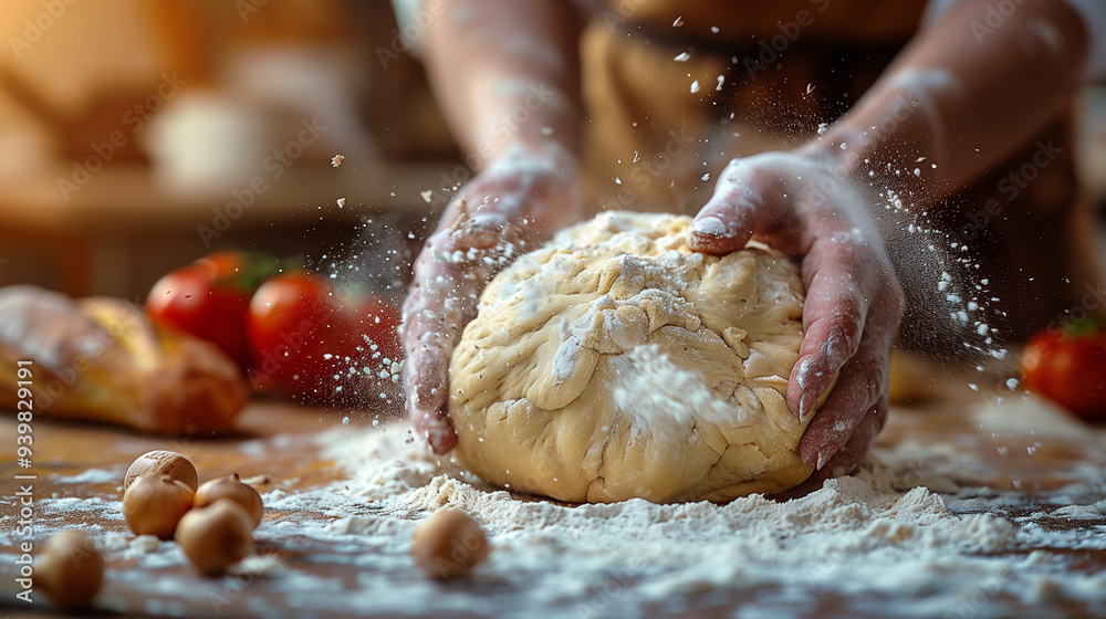 Baker's hands kneading dough. Close-up of hands. Baker's hands kneading dough. Close-up of hands.