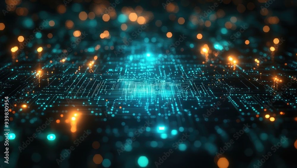 Abstract Digital Circuitry with Glowing Lights Abstract Digital Circuitry with Glowing Lights