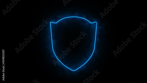 Neon blue fog shield on transparent background, coat of arms with electrical outline, emblem burning, time motion, animated video on transparent background, alpha channel