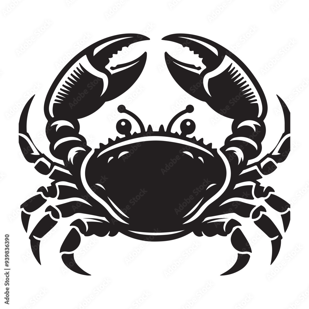 Fototapeta premium Vector black and white crab silhouette Crab silhouette Logo Isolated crab on a white background