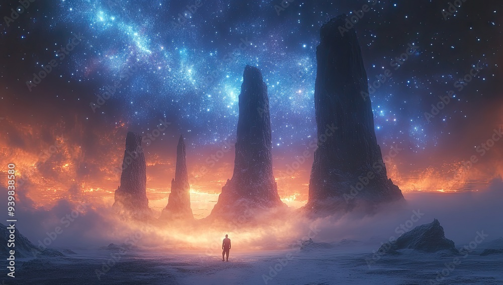 Solitary Figure Amidst the Celestial Landscape Solitary Figure Amidst the Celestial Landscape