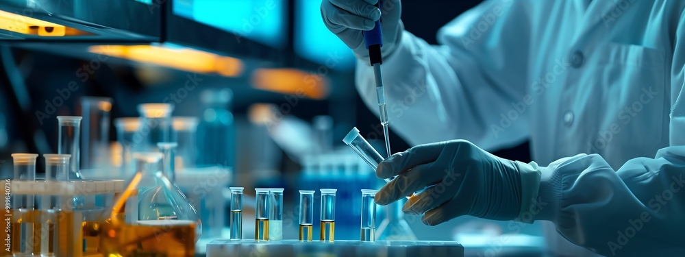 Scientist working diligently with test tubes in laboratory Scientist working diligently with test tubes in laboratory