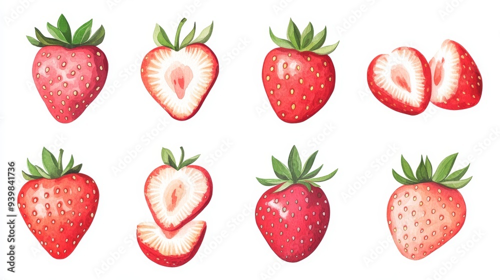 Strawberry set. White background. Watercolor illustrations Strawberry set. White background. Watercolor illustrations