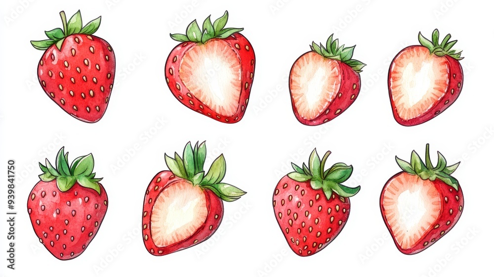 Strawberry set. White background. Watercolor illustrations Strawberry set. White background. Watercolor illustrations