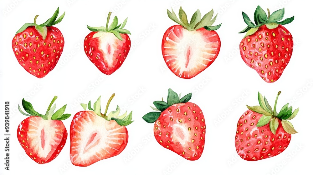 Strawberry set. White background. Watercolor illustrations Strawberry set. White background. Watercolor illustrations