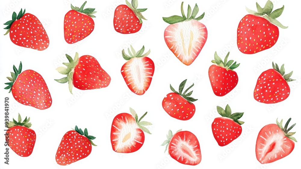 Strawberry set. White background. Watercolor illustrations Strawberry set. White background. Watercolor illustrations