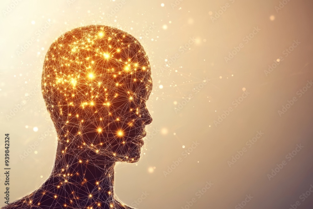 Abstract Digital Portrait of a Person with Glowing Neural Network Highlighting the Complexity of Thought and Cognitive Science Abstract Digital Portrait of a Person with Glowing Neural Network Highlighting the Complexity of Thought and Cognitive Science