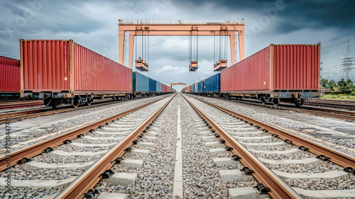 Global Trade in Motion A Cargo Container Being Lifted by a Crane Against Symbolizing the Vital Role of Transportation and Logistics in International Commerce