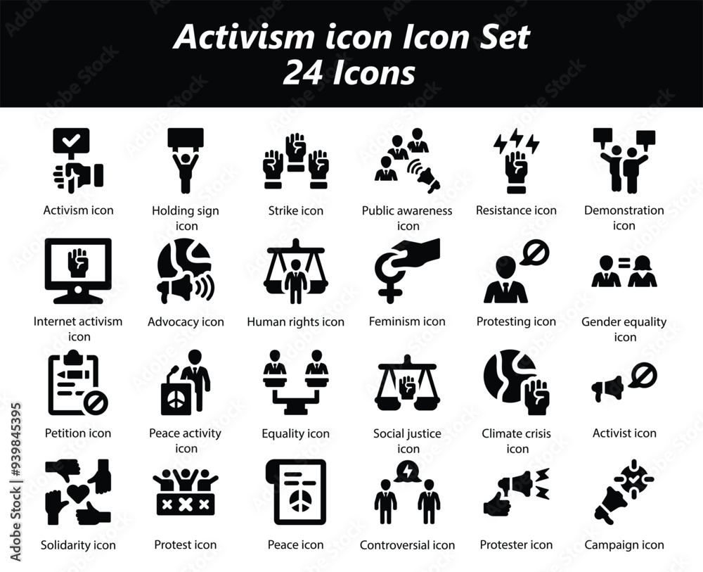 Activism Black Icon Set Activism Black Icon Set