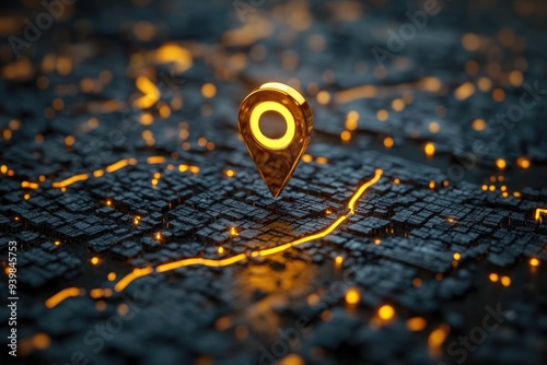 Golden Pinpoint on a Glowing Cityscape