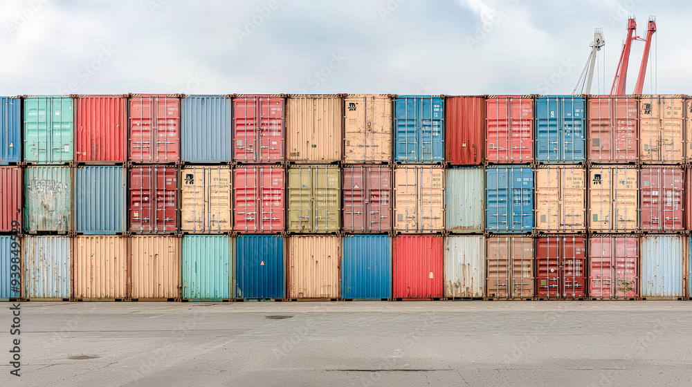 Fototapeta premium Global Trade in Motion A Cargo Container Being Lifted by a Crane Against Symbolizing the Vital Role of Transportation and Logistics in International Commerce