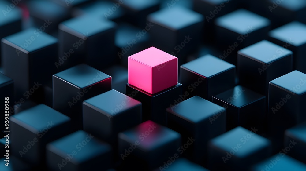 3D black cubes in an isometric perspective. The background features a dark blue gradient with glowing accents, creating a futuristic and high-tech atmosphere 3D black cubes in an isometric perspective. The background features a dark blue gradient with glowing accents, creating a futuristic and high-tech atmosphere