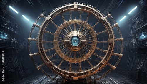 Wallpaper Mural Futuristic Mechanical Wheel with Glowing Core in Industrial Space Torontodigital.ca