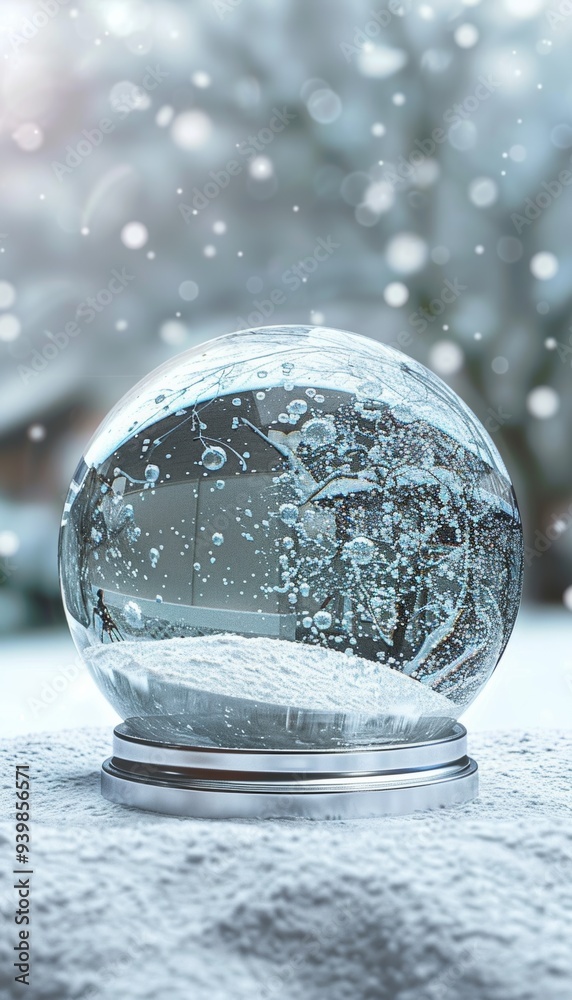 Ultra sharp 3D render of an empty snow globe, showcasing the clarity and potential of glass sphere,