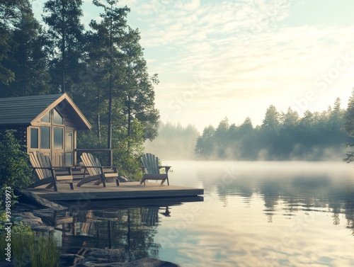 Serene Lakeside Cabin Retreat SurroundedNature's Tranquil Beauty and Calm photo