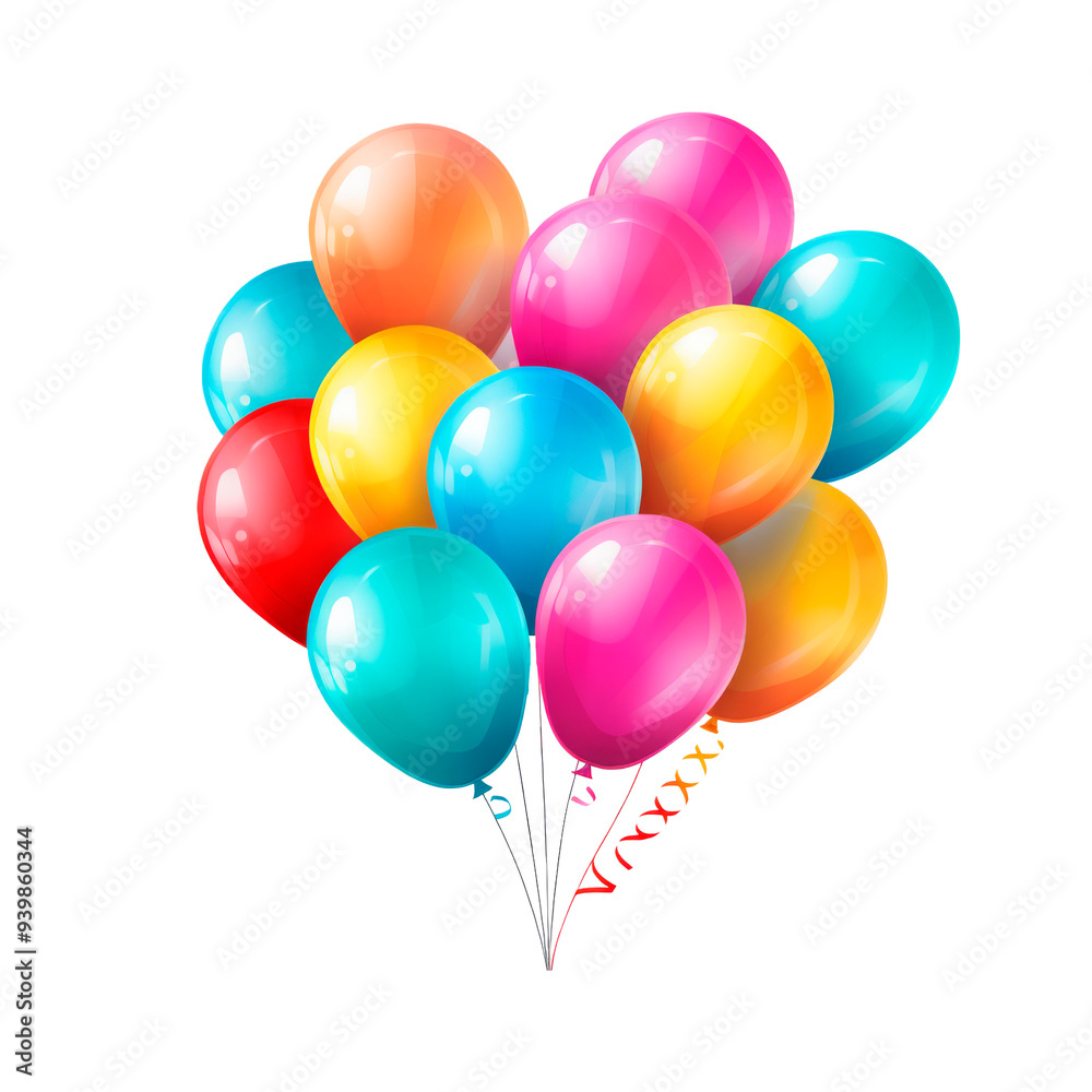 Bright and colorful bunch of balloons with a glossy finish, perfect for celebrations and festive occasions. Isolated on a transparent background, ideal for party decor, invitations, and joyful designs Bright and colorful bunch of balloons with a glossy finish, perfect for celebrations and festive occasions. Isolated on a transparent background, ideal for party decor, invitations, and joyful designs