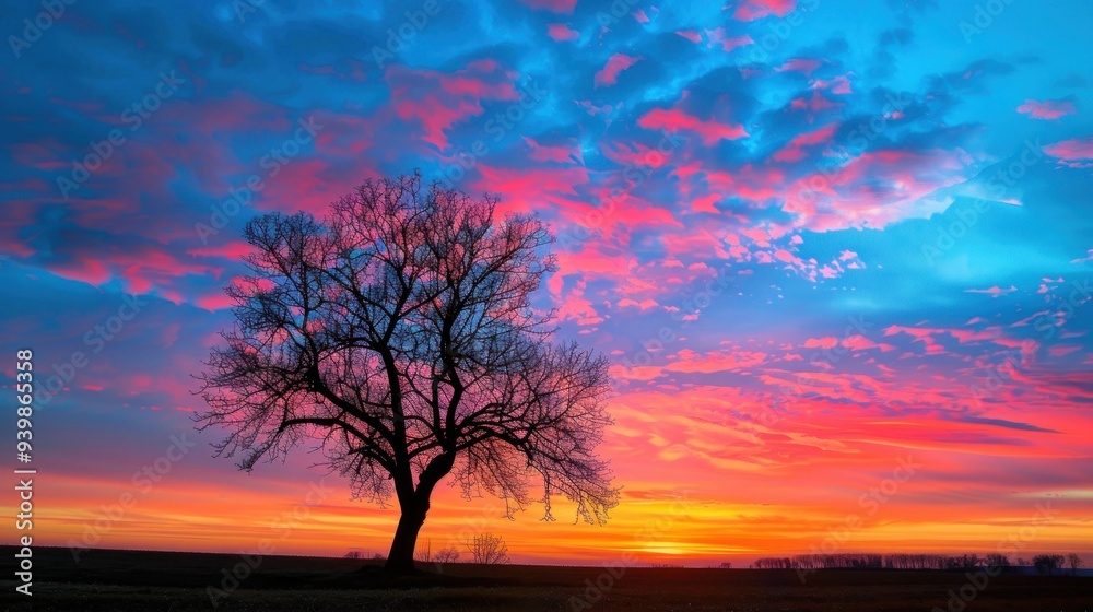 Silhouette of a Tree Against a Vivid Sunset Silhouette of a Tree Against a Vivid Sunset